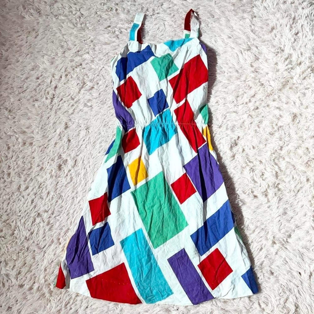 Vintage 80s Geometric Colorblock Clown Core Maximalist Dress Womens XS Colorful